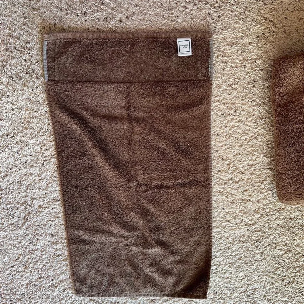 Waverly Home Bath & Hand Towels Set Cotton Embroidered Scroll Brown Blue India
